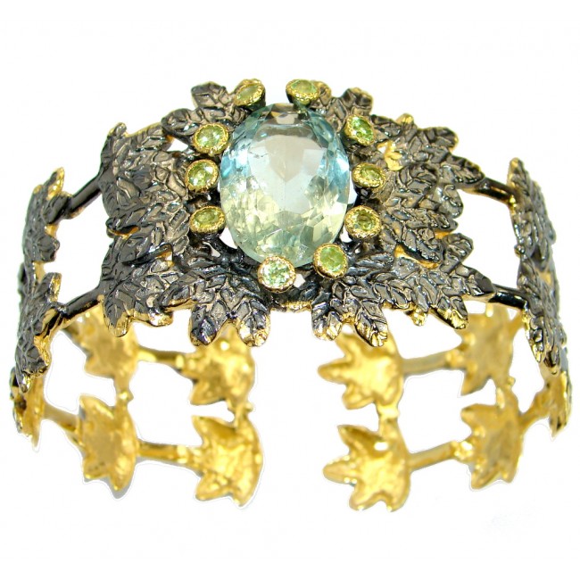 Real Treasure Genuine Green Amethyst Gold Rhodium over .925 Sterling Silver Bracelet / Cuff