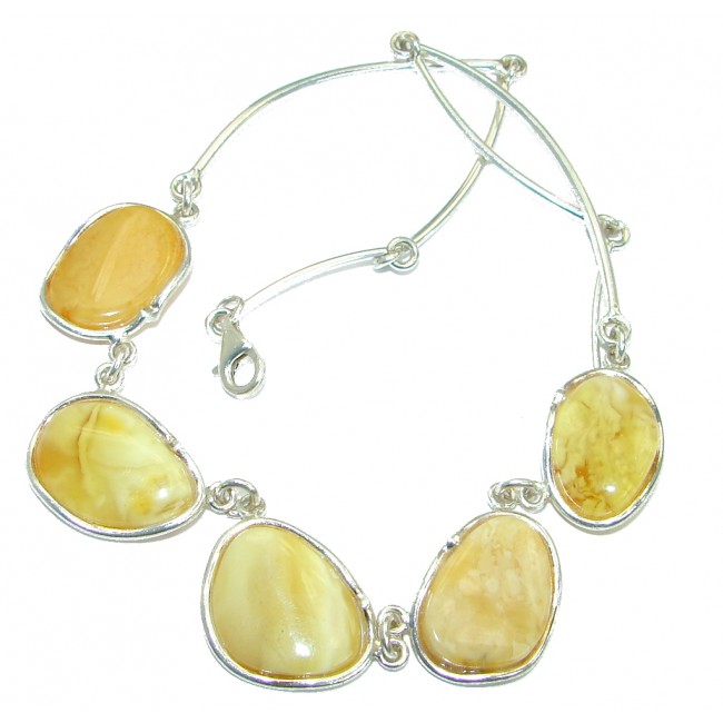Fine Art Natural Butterscotch Yellow Baltic Polish Amber .925 Sterling Silver HANDMADE necklace