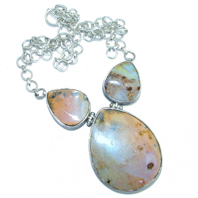 100% Natural Earth Mined Opaque Australian Boulder Opal .925 Sterling Silver handcrafted necklace