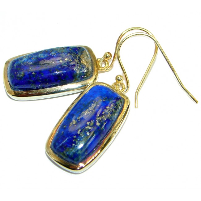 Perfect genuine Blue Lapis Lazuli gold over .925 Sterling Silver handmade earrings