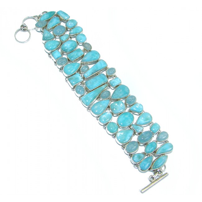 Exclusive Natural Larimar Aquamarine .925 Sterling Silver handmade Bracelet