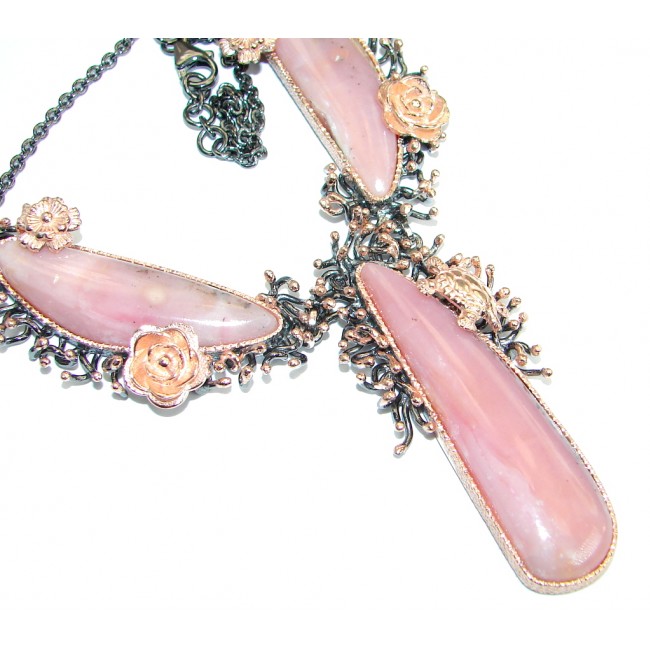 Bohemian Style Argentinian Pink Opal Gold plated over . 925 Sterling Silver handcrafted necklace