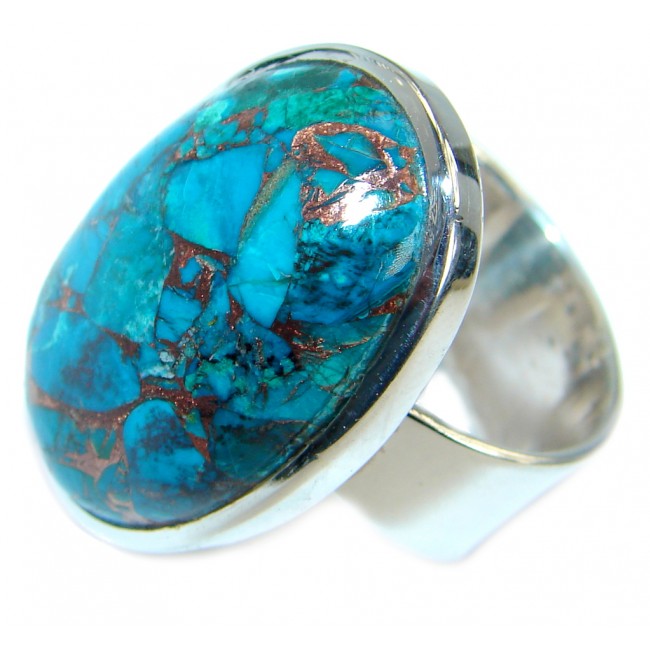 Copper Blue Turquoise .925 Sterling Silver handmade Ring s. 8