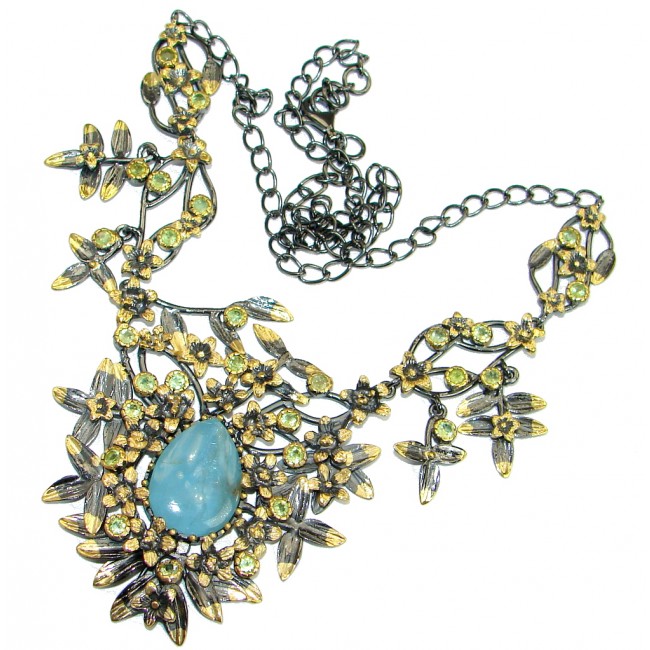 Baroque Style Blue Aquamarine & Peridot 18 ct Gold over Sterling Silver handcrafted necklace