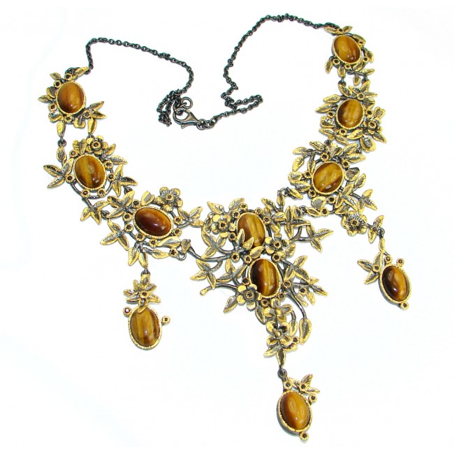Master piece Nature inspired golden Tigers Eye .925 Sterling Silver handmade necklace