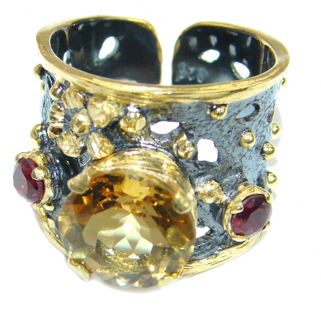 Energazing Yellow Citrine Gold over .925 Sterling Silver Cocktail Ring size 8 adjustable