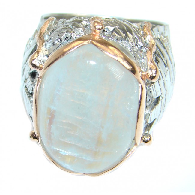 Great Fire Moonstone Oxidized Rose Gold over .925 Sterling Silver handmade ring size 9 1/2