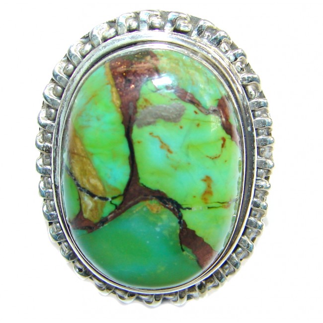 Copper Green Turquoise .925 Sterling Silver handmade Ring s. 8 1/2