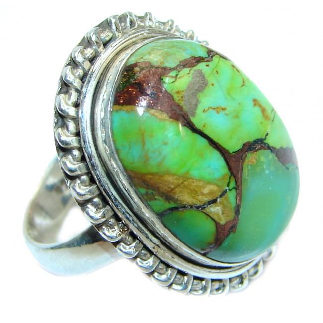 Copper Green Turquoise .925 Sterling Silver handmade Ring s. 8 1/2