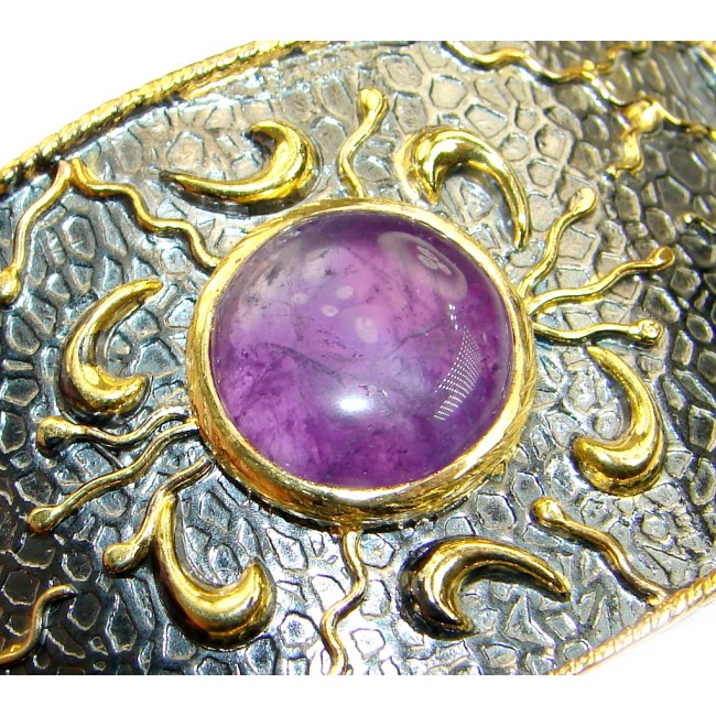 Real Treasure Genuine Amethyst Gold over .925 Sterling Silver Bracelet / Cuff