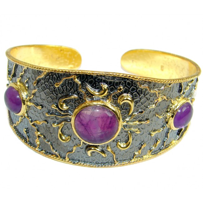 Real Treasure Genuine Amethyst Gold over .925 Sterling Silver Bracelet / Cuff