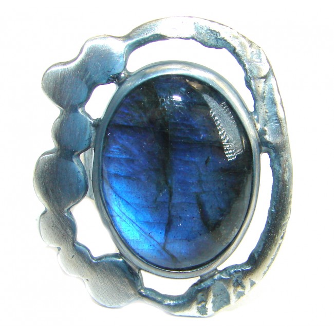Avangarda Fire Labradorite oxidized .925 Sterling Silver handmade ring size 7 adjustable