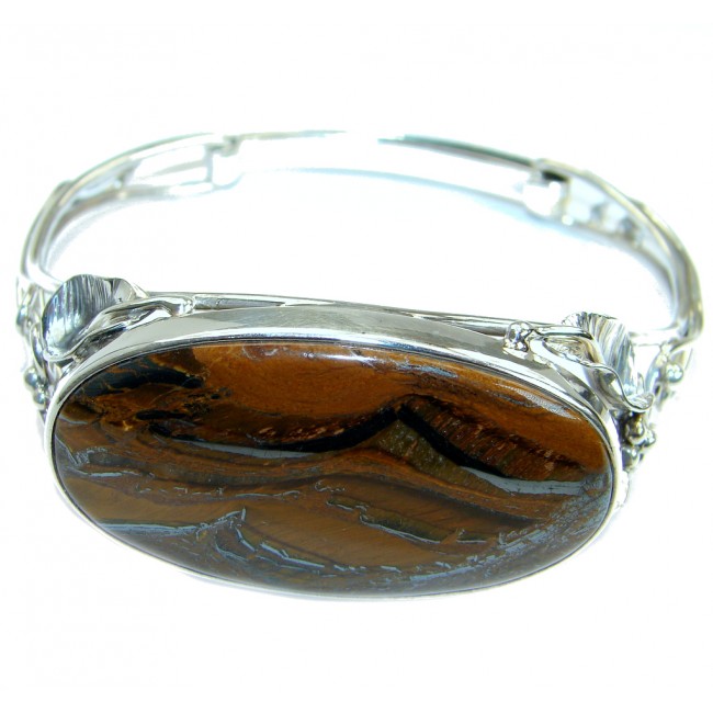 Simply Gorgeous Golden Tigers Eye .925 Sterling Silver Bracelet / Cuff