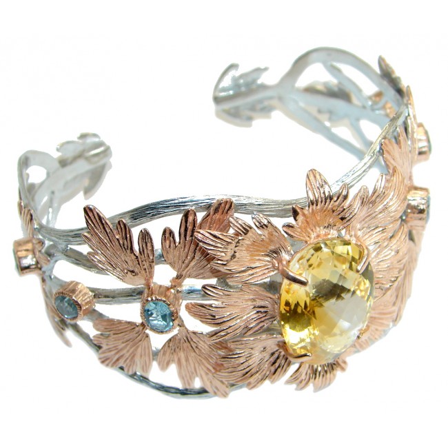 Spectacular Genuine Citrine Rose Gold Rhodium plated over .925 Sterling Silver Bracelet / Cuff