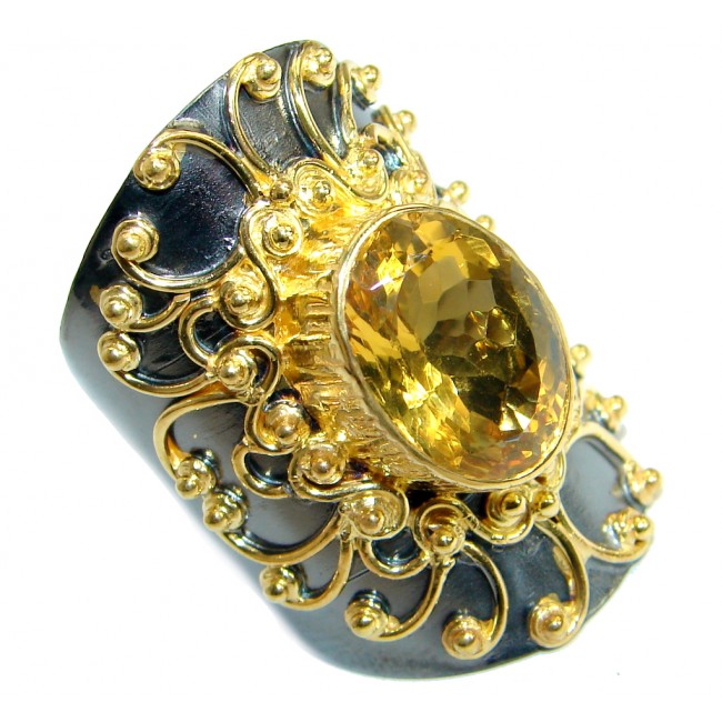 Huge Energy Authentic Citrine Gold over .925 Sterling Silver Cocktail Ring size 9