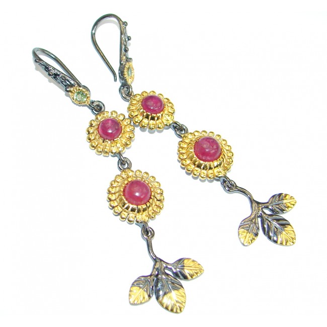 Unique natural Ruby Gold over .925 Sterling Silver handmade earrings