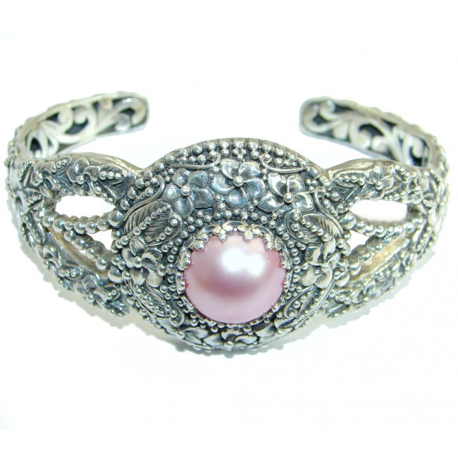Big Dreamer Pink Pearl .925 Sterling Silver handcrafted Statement Bracelet / Cuff