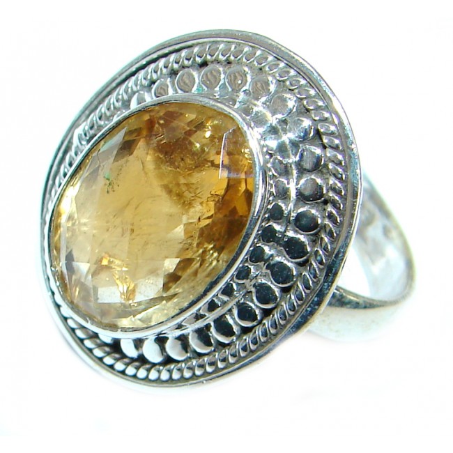 Energazing faceted Citrine .925 Sterling Silver handmade Cocktail Ring size 8 1/4