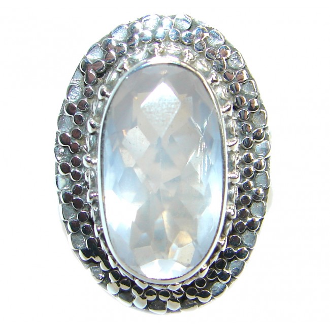 Genuine Rose Quartz .925 Sterling Silver handmade Ring s. 8 1/4