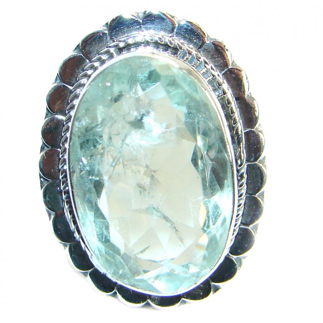 Vintage Style Green Amethyst .925 Sterling Silver handmade Ring s. 8