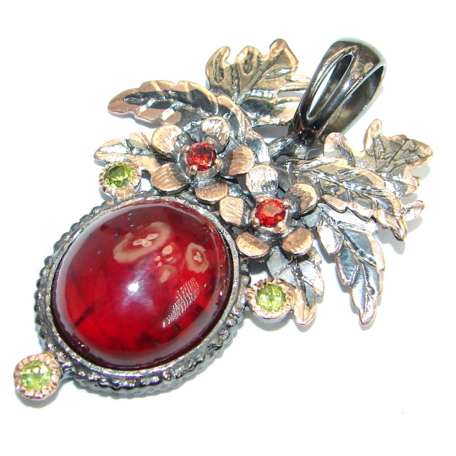 Pure Joy Red Hessonite Garnet Peridot Gold plated over .925 Sterling Silver Pendant