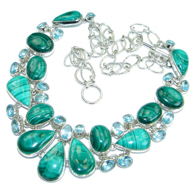 Bohemian Style Authentic Green Malachite Topaz .925 Sterling Silver necklace