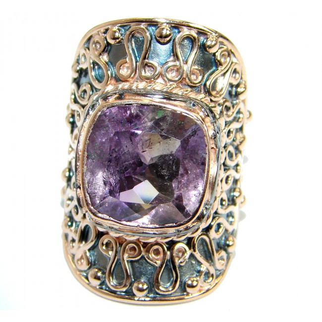 Amazing genuine Amethyst Gold Rhodium over .925 Sterling Silver ring s. 6 3/4
