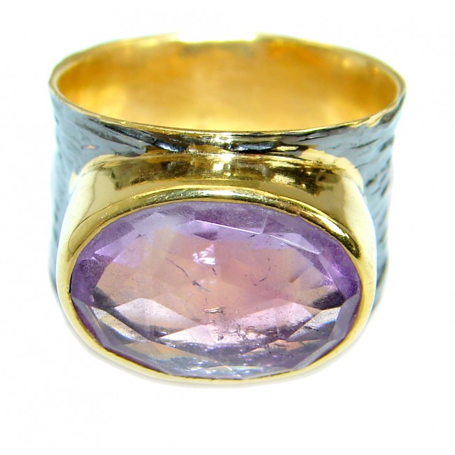 Amazing genuine Amethyst two tones Gold over .925 Sterling Silver ring s. 6