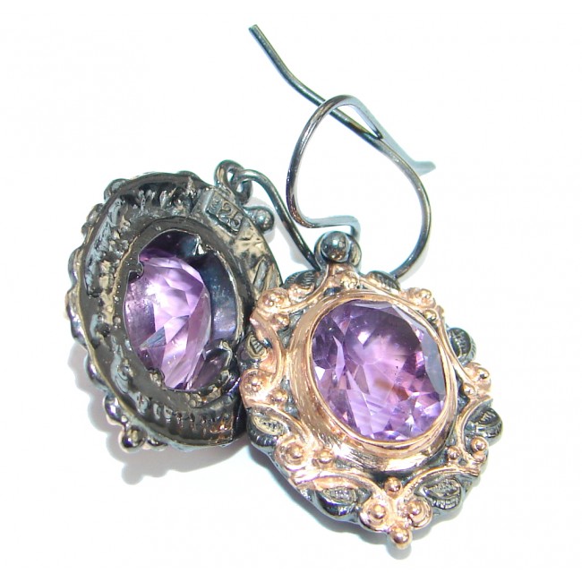 Vintage Style Amethyst Rose Gold over .925 Sterling Silver handmade earrings