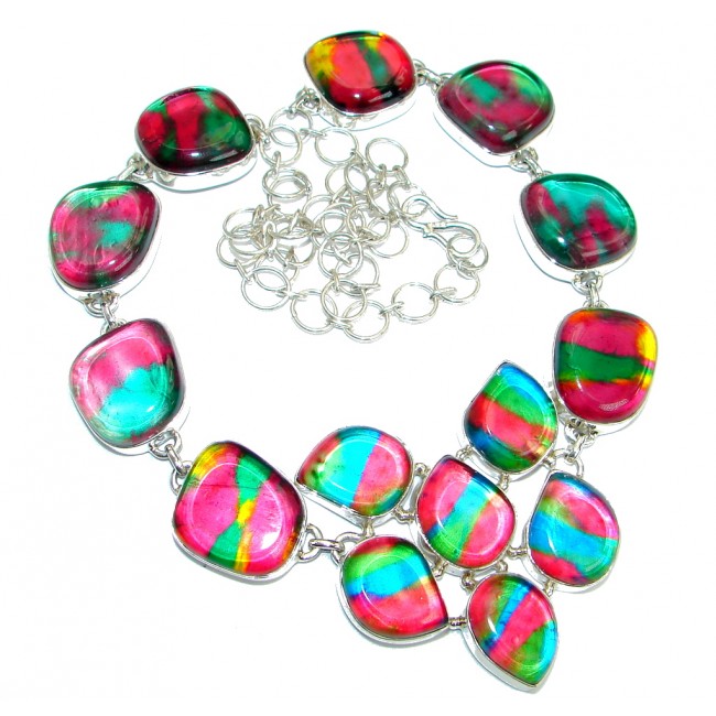 Mystical Eye Rainbow Dichroic Glass .925 Sterling Silver handmade necklace