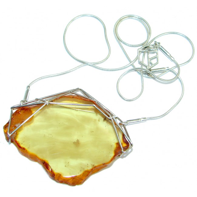 Fine Art Natural Golden Baltic Amber .925 Sterling Silver Handmade necklace