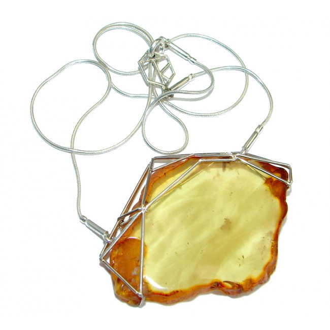 Fine Art Natural Golden Baltic Amber .925 Sterling Silver Handmade necklace