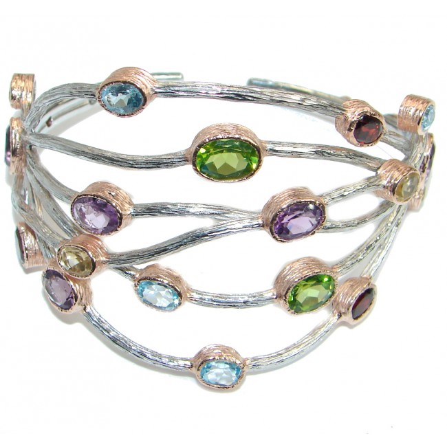 Beauty Rays Authentic Gemstones Rose Gold Rhodium over .925 Sterling Silver handmade Bracelet / Cuff