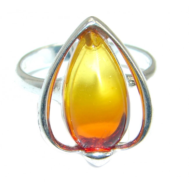 Luxury Genuine Baltic Polish Amber .925 Sterling Silver Ring size 6