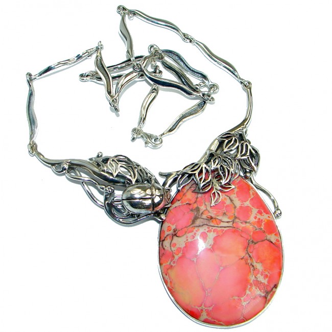 Scarabeus Peachy Sea Sediment Jasper oxidized .925 Sterling Silver handmade necklace