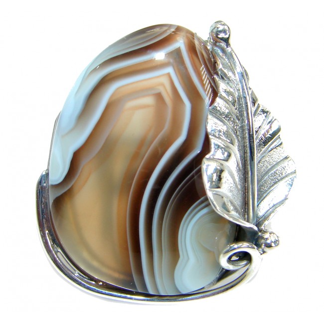Natural Botswana Agate .925 Sterling Silver handmade Ring s. 8 adjustable