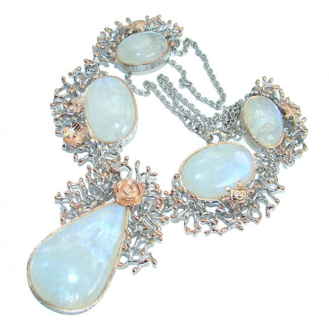 Rich Golden Reef White Fire Moonstone .925 Sterling Silver handcrafted necklace