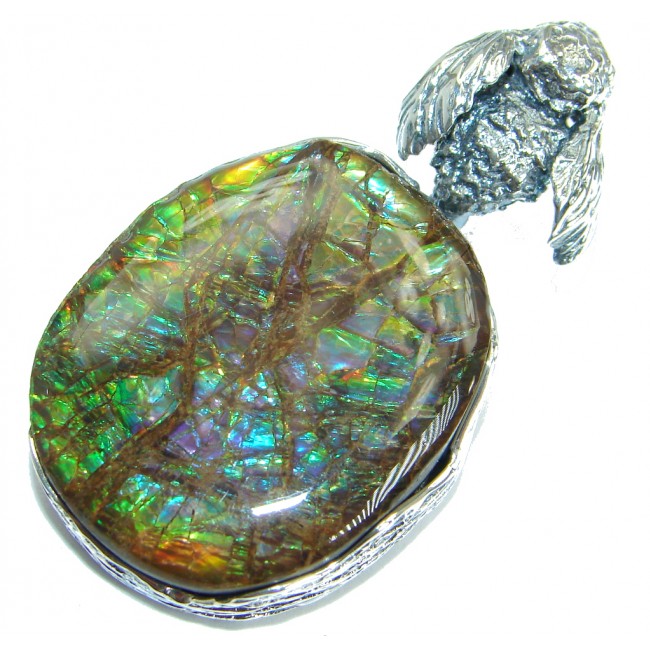 Bee Authentic Beauty Canadian Ammolite .925 Sterling Silver handmade Pendant