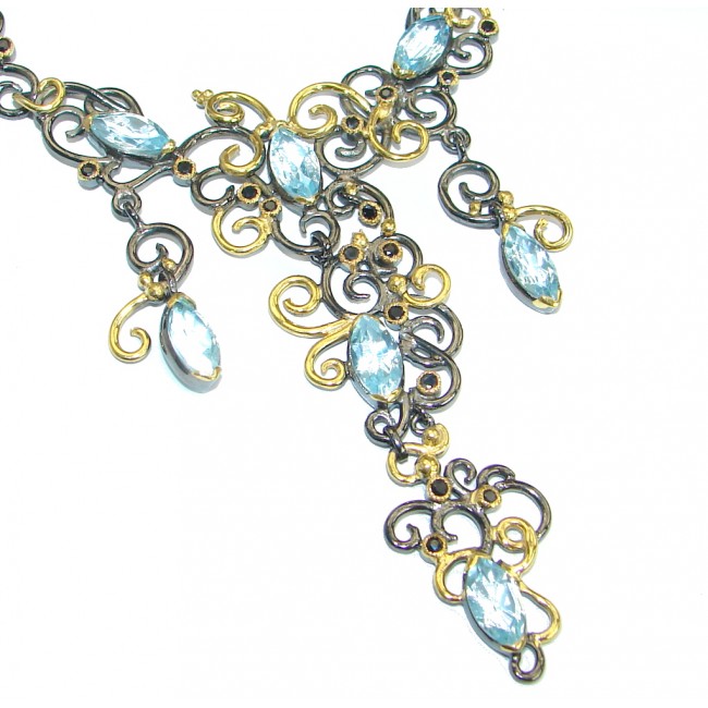 Rich Design Genuine Swiss Blue Topaz Gold Rhodium over .925 Sterling Silver handmade necklace