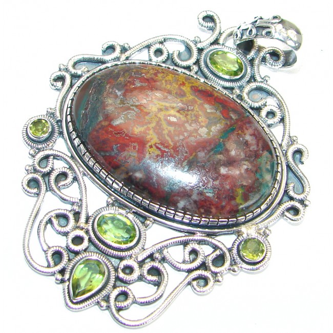 Fancy Bloodstone oxidized .925 Sterling Silver handmade pendant