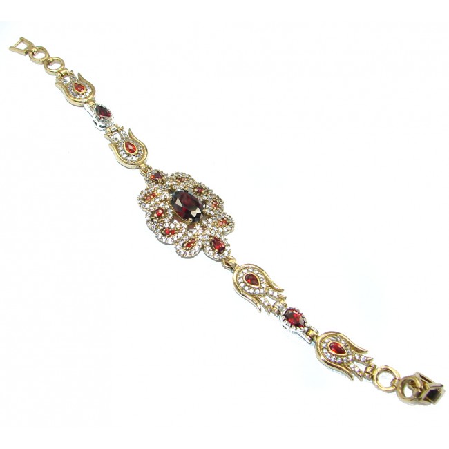 Victorian Style Pink Ruby & White Topaz .925 Sterling Silver Bracelet