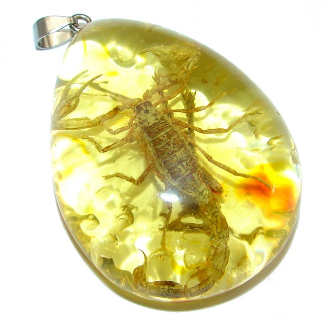 Large created Copal with genuine Scorpio Inclusion .925 Sterling Silver Pendant