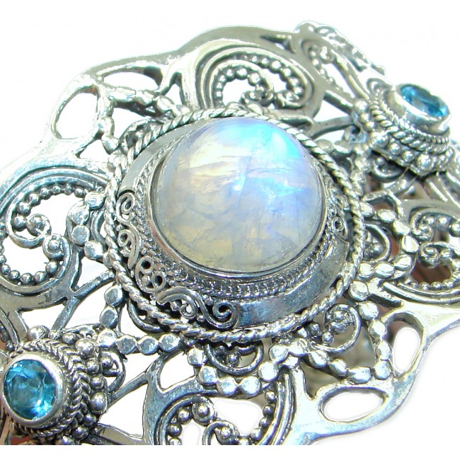 Real Treasure Bali Made Fire Moonstone .925 Sterling Silver Bracelet / Cuff