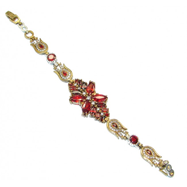 Victorian Style Created Red Ruby & White Topaz Copper over Sterling Silver Bracelet