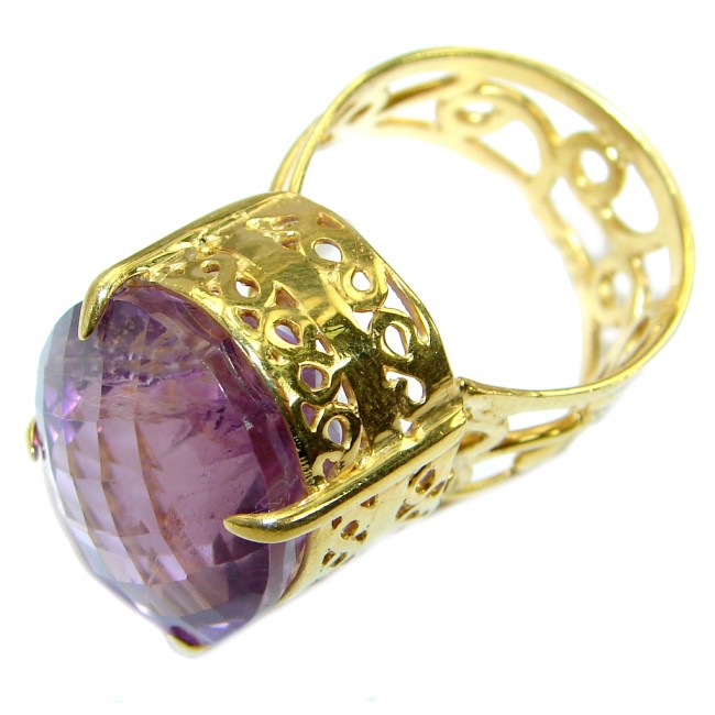 Timeless Authentic Amethyst Gold over .925 Sterling Silver handmade Ring size 7 adjustable