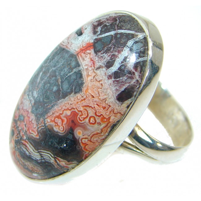 Genuine Red and Black Cloudy Jasper .925 Sterling Silver handcrafted ring s. 8 adjustable