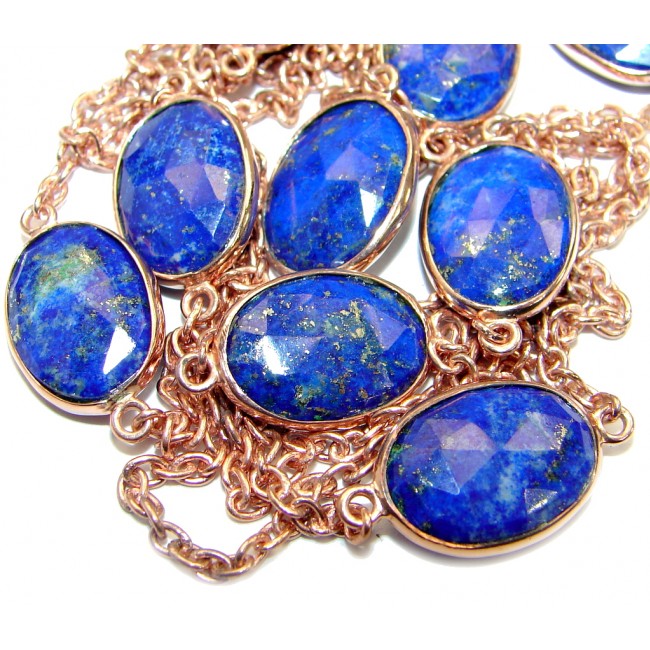 36 inches genuine Lapis Lazuli Rose Gold plated over .925 Sterling Silver Station Necklace