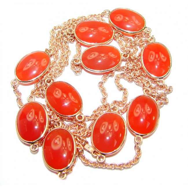 36 inches genuine Carnelian Rose Gold .925 Sterling Silver Station Necklace