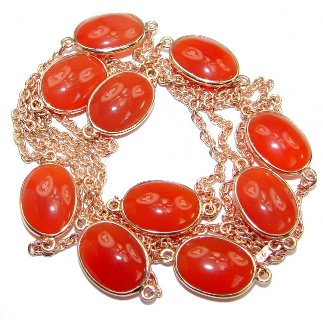 36 inches genuine Carnelian Rose Gold .925 Sterling Silver Station Necklace