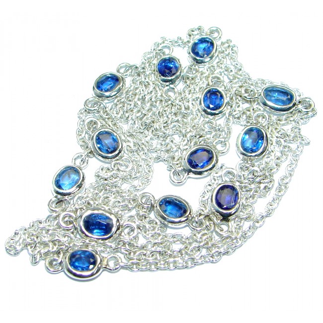 36 inches Sapphire .925 Sterling Silver station handcrafted Necklace